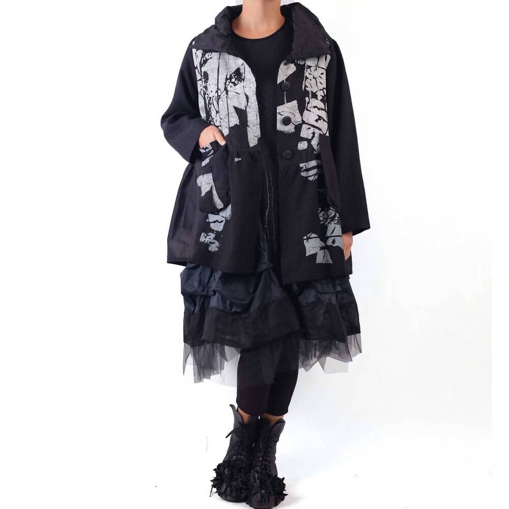 NEW MARA GIBBUCCI linen print jacket in black